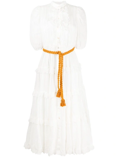 Shop Zimmermann Amelie Scallop Frill Midi Dress In White