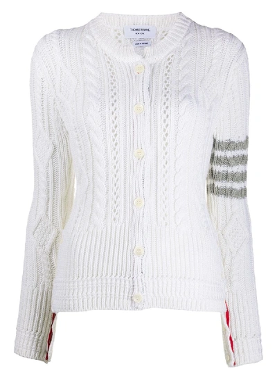 Shop Thom Browne Aran Cable Knit Cardigan In White