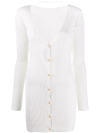 Shop Jacquemus Button-front Rib-knit Dress In White
