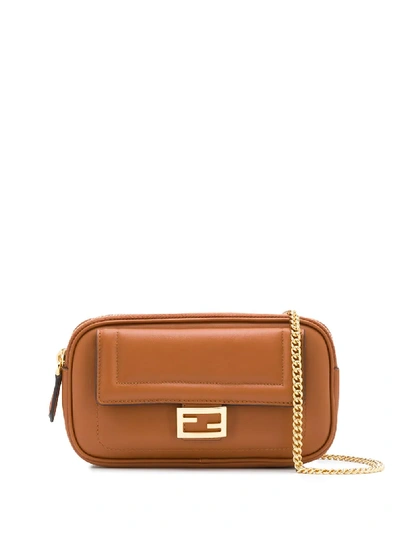 Shop Fendi Easy 2 Baguette Leather Shoulder Bag In Brown