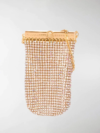 Shop Versace Gold-tone Crystal Pouch Bag