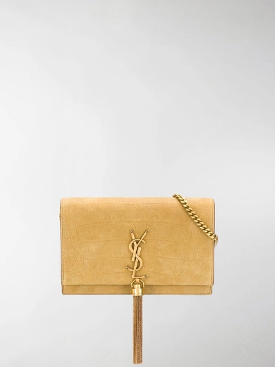 Shop Saint Laurent Kate Calf Leather Crossbody Bag In Gold