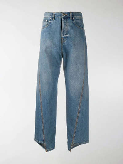 Shop Lanvin Asymmetric Cropped Straight-leg Jeans In Blue