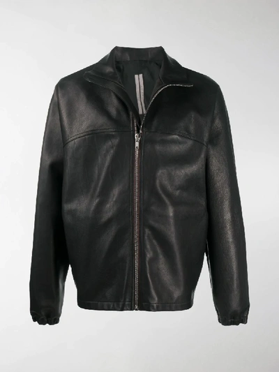 Shop Rick Owens Elastic-trimmed Leather Jacket In Black