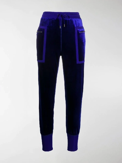 Shop Tom Ford Velvet Track Pants In Blue