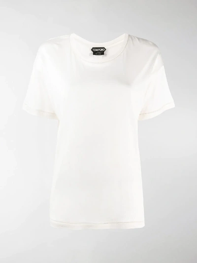 Shop Tom Ford Scoop Neck Silk T-shirt In Neutrals