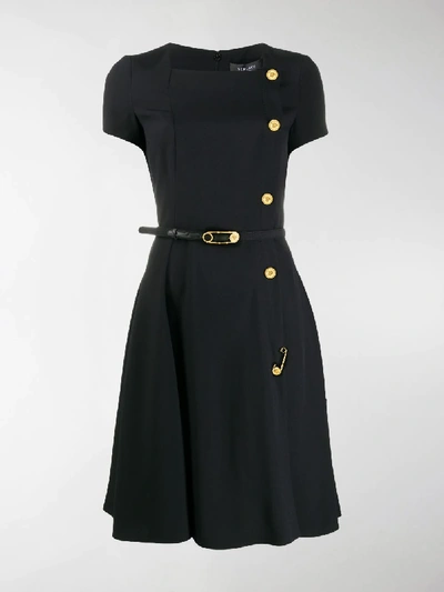 Shop Versace Button-detail A-line Dress In Black