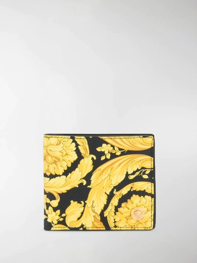 Shop Versace Baroque Print Wallet In Yellow