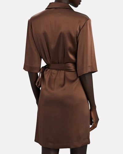 Shop Nanushka Amar Satin Wrap Shirt Dress In Brown