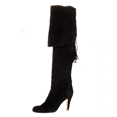 Pre-owned Chloé Black Suede Leather Over The Knee Boots Size 37