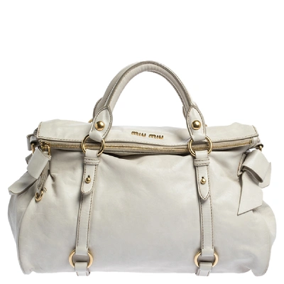 Pre-owned Miu Miu Cream Vitello Lux Leather Bow Satchel