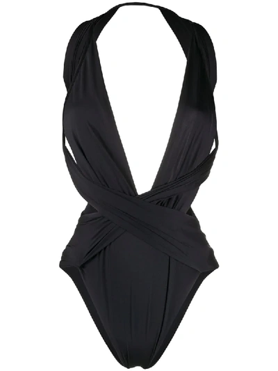 Shop La Perla Plunge-neck Swimsuit In Black