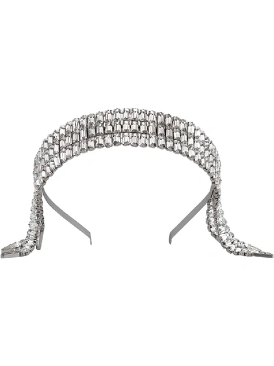 Shop Gucci Crystal Embellished Headband In Silver