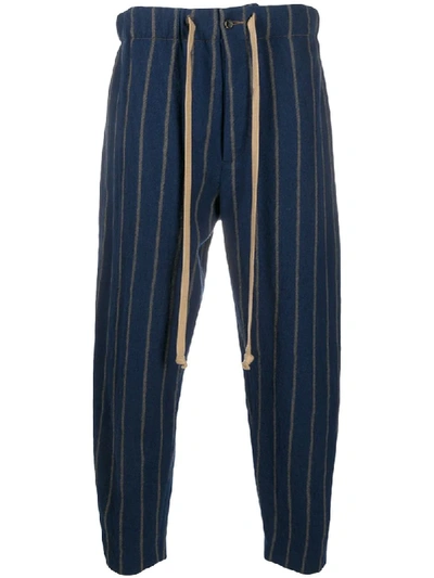 Shop Uma Wang Striped Drawstring Trousers In Blue