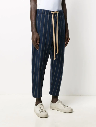 Shop Uma Wang Striped Drawstring Trousers In Blue