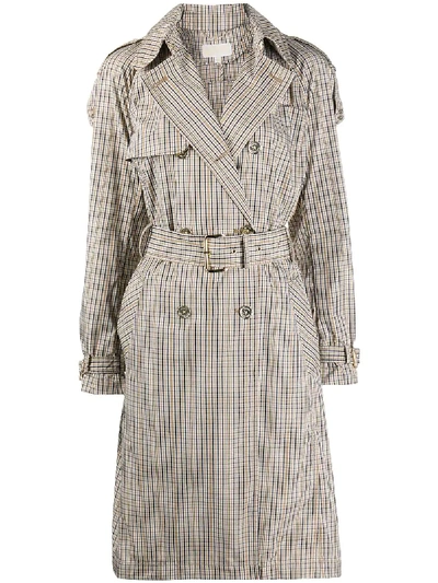 Shop Michael Michael Kors Check-pattern Trench Coat In Neutrals