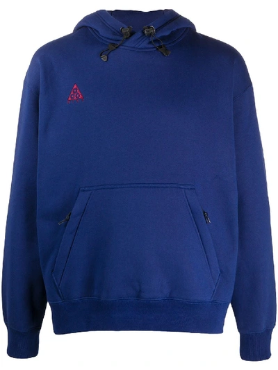 Shop Nike Logo-embroidered Hooded Sweatshirt In Blue