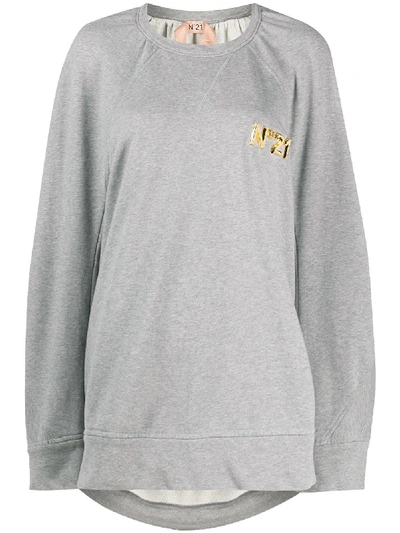 Shop N°21 Oversize Sweatshirt With Gold-tone Logo Detail In Grey