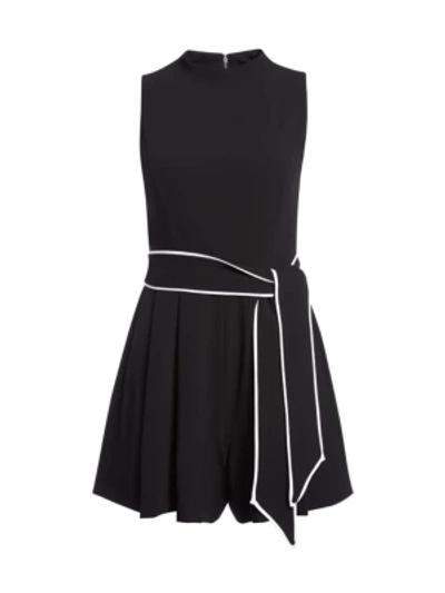 Shop Alice And Olivia Harlan Piping-trim A-line Romper In Black White