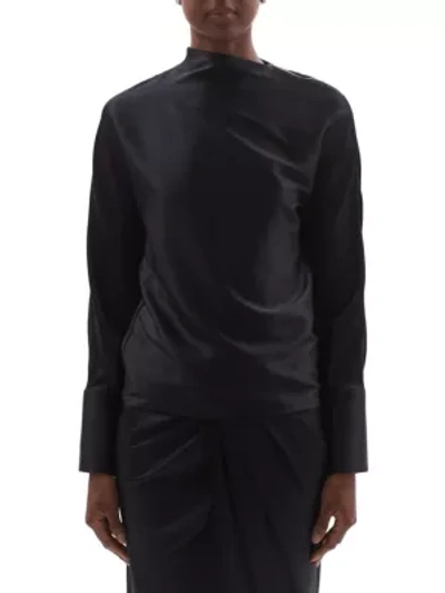 Shop Helmut Lang Silk-satin Long-sleeve Blouse In Black