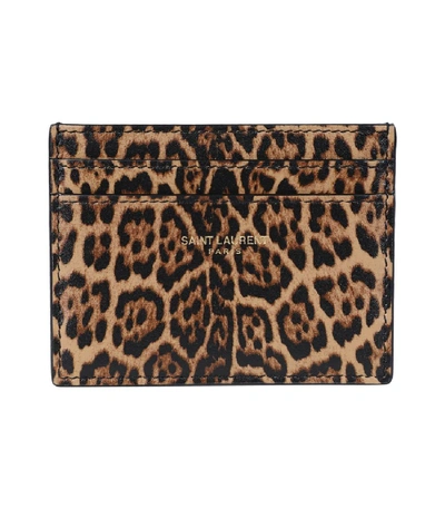 Shop Saint Laurent Toffee Leopard Print Card Holder In Brown