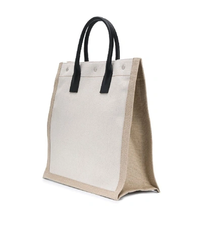 Shop Saint Laurent Linen Logo Tote Bag In Neutral