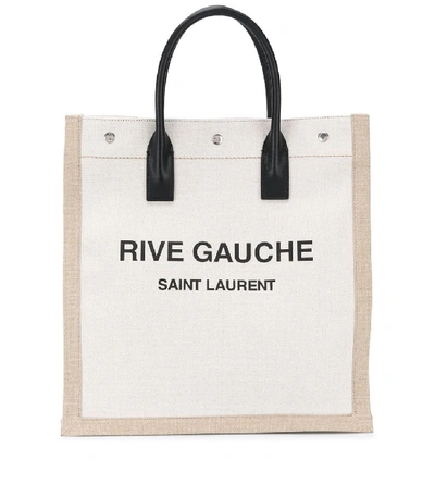 Shop Saint Laurent Linen Logo Tote Bag In Neutral