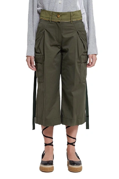 Shop Sacai Women's Green Cotton Pants