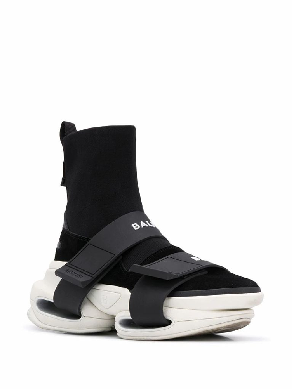 Balmain Black And White B-bold High Top Leather Sneakers | ModeSens