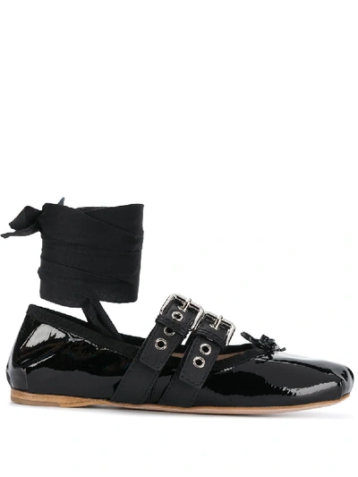 Miu Miu Patent Leather Ballet Flats In Black