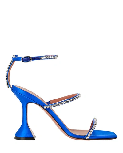 Shop Amina Muaddi Gilda Leather Sandals In Blue-med