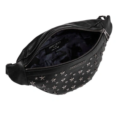 Shop Jimmy Choo Derry Black Biker Leather Waist Bag With Gunmetal Stars In Black/gunmetal