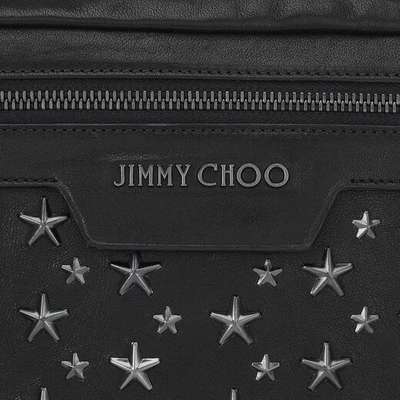Shop Jimmy Choo Derry Black Biker Leather Waist Bag With Gunmetal Stars In Black/gunmetal