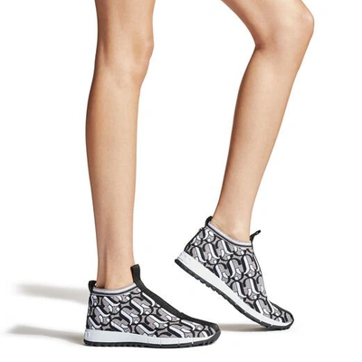 Shop Jimmy Choo Norway Black, White And Metallic-silver Jc Knit Trainers In Black/white/silver