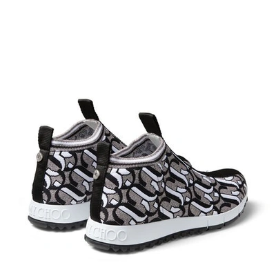 Shop Jimmy Choo Norway Black, White And Metallic-silver Jc Knit Trainers In Black/white/silver