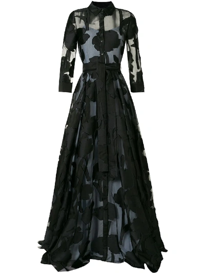 Shop Carolina Herrera Floral Cut-out Dress In Black