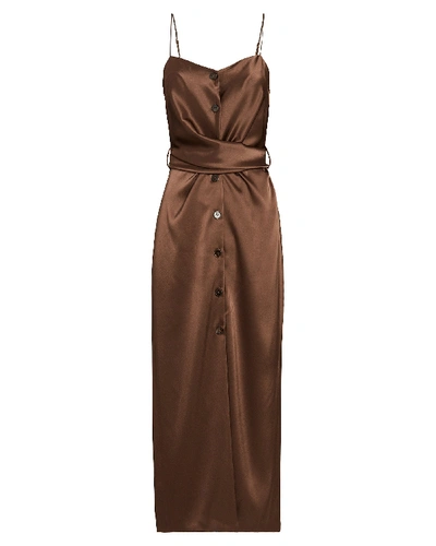 Shop Nanushka Sayan Satin Sleeveless Midi Dress In Brown