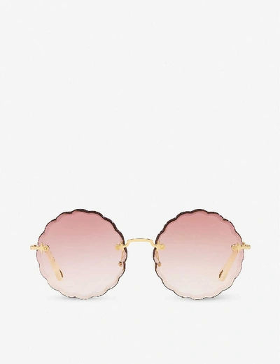 Shop Chloé Rosie Ce142s Metal Round-frame Sunglasses In Gold