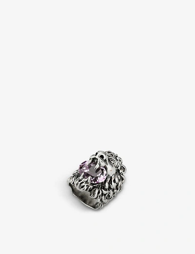 Shop Gucci Womens Brass Lion Head Crystal And Brass Ring R