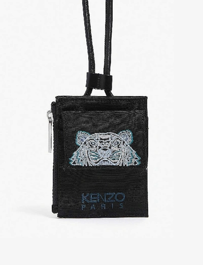 Shop Kenzo Tiger-embroidered Nylon Wallet-on-strap In Black