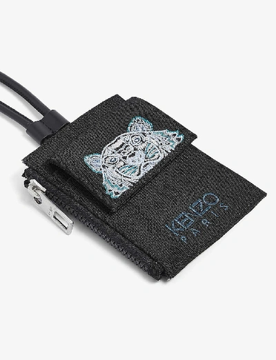 Shop Kenzo Tiger-embroidered Nylon Wallet-on-strap In Black