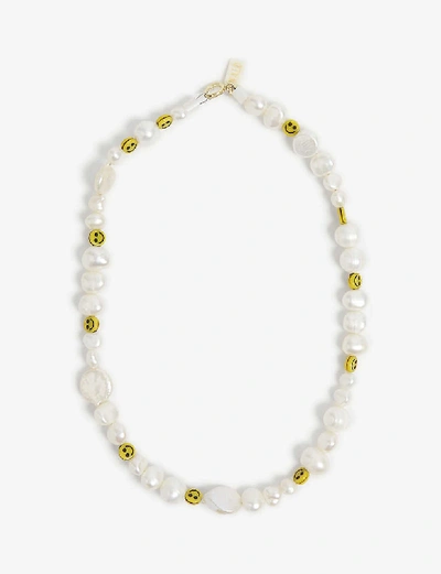 Shop Wald Berlin Smiley Dude Pearl And Glass Necklace In White Pearl & Yellow