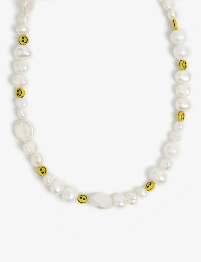 Shop Wald Berlin Smiley Dude Pearl And Glass Necklace In White Pearl & Yellow