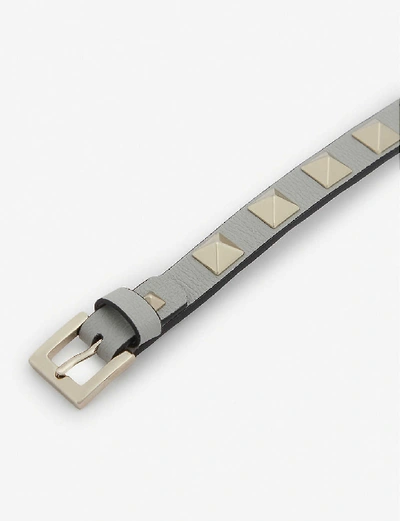 Shop Valentino Rockstud Leather Bracelet In Opal+grey