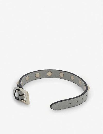 Shop Valentino Rockstud Leather Bracelet In Opal+grey