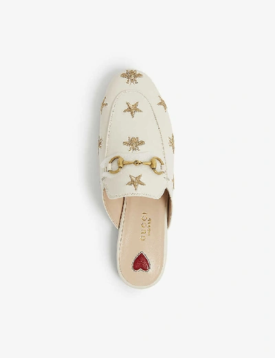 Shop Gucci Princetown Bee-embroidered Leather Loafers In Winter+wht