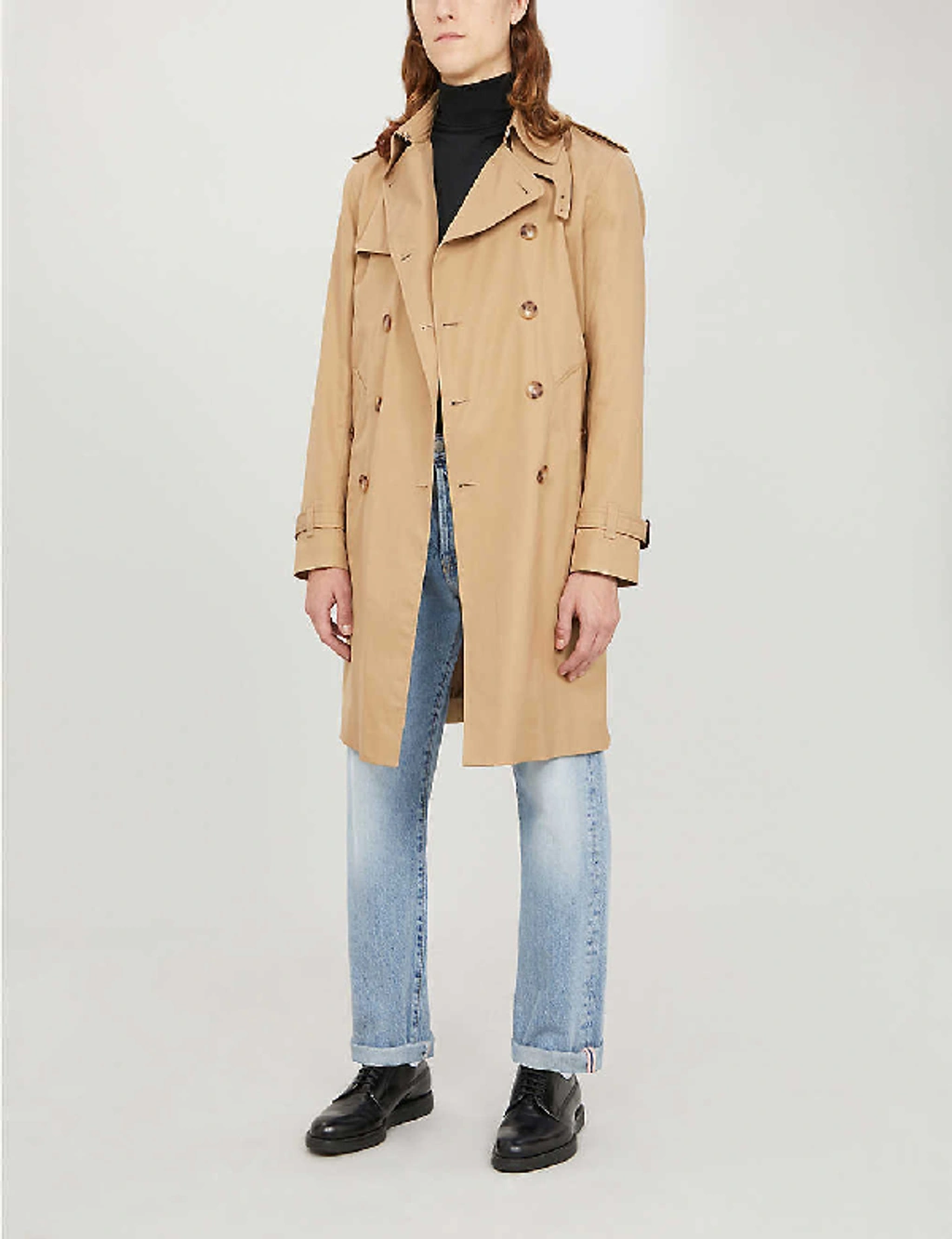 Sandro Magnetic Belted Double breasted Cotton Coat In Beige ModeSens