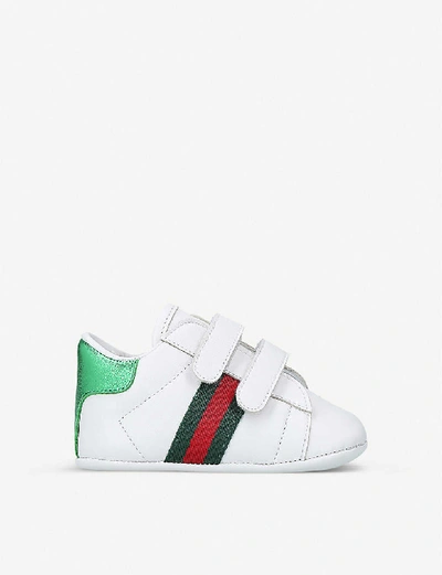 Shop Gucci White New Ace Leather Trainers 4 Months-3 Years In White/green/red