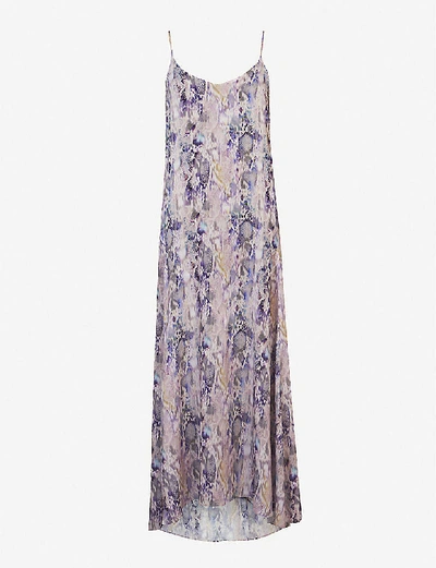 Shop Allsaints Essie Masala Snakeskin-print Crepe Slip Dress In Mink Pink