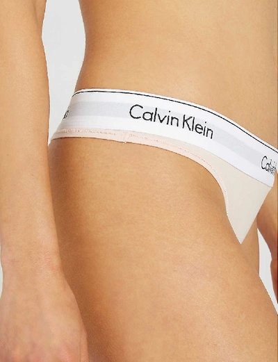 Shop Calvin Klein Modern Cotton Cotton-jersey Thong In 2nt Nymphs Thigh (white)
